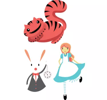 Vinilo infantil Alicia conejo y gato - TenVinilo