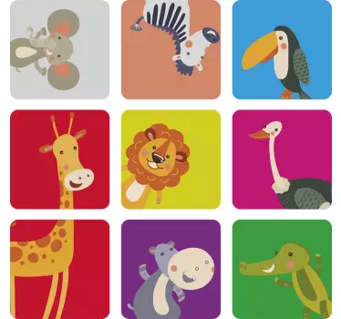 Vinilo infantil animales cuadrados - TenVinilo