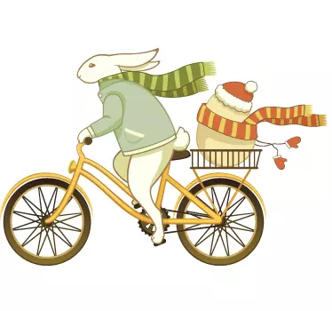 Vinilo infantil conejo pascua en bici - TenVinilo
