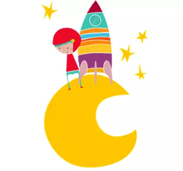 Vinilo infantil cosmonauta en la luna - TenVinilo