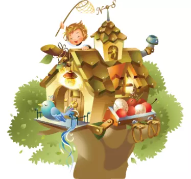 Vinilo infantil ilustración casa árbol - TenVinilo