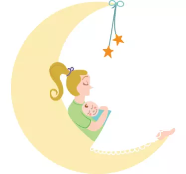 Vinilo infantil mamá y bebé luna - TenVinilo