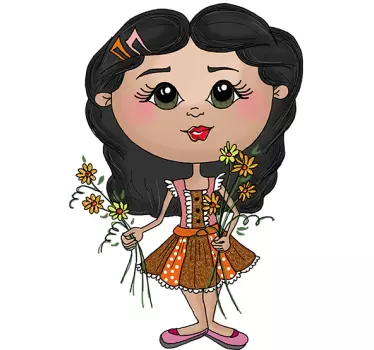 Vinilo infantil niña con ramo de flores - TenVinilo