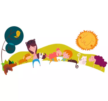 Vinilo infantil paisaje mascotas - TenVinilo