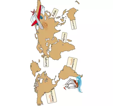 Vinilo mapamundi continentes inglés - TenVinilo