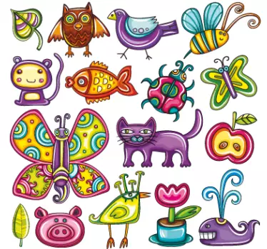 Vinilo pared infantil animales de dibujos coloridos - TenVinilo