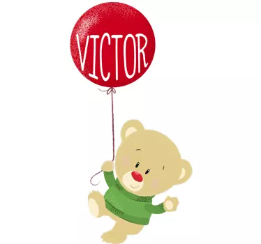 Vinilo pared infantil globo de oso alegre - TenVinilo