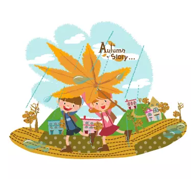Vinilo pared infantil historia de otoño niños - TenVinilo