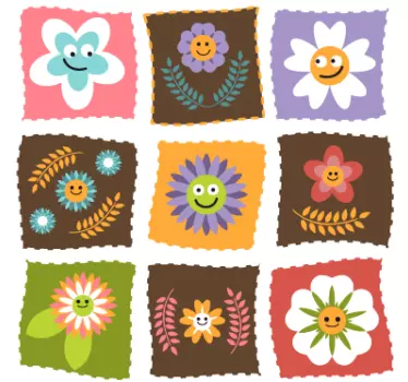 Vinilo pared infantil patrones de flores alegres - TenVinilo