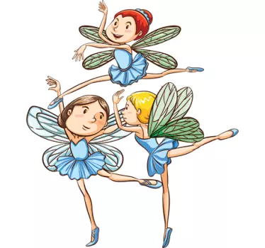 Vinilo pared infantil trio de baile de hadas - TenVinilo