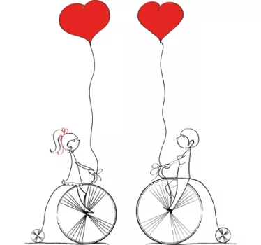 Vinilo pareja bicicleta globos corazón - TenVinilo