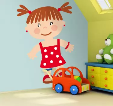 Vinilo infantil bebé coletas vestido rojo - TenVinilo