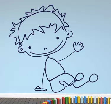 Vinilo infantil dibujo línea niño tumbado - TenVinilo