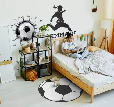 Vinilo infantil chica fútbol personalizable - TenVinilo