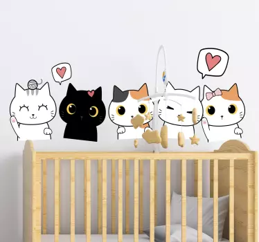 Vinilo infantil dibujos gatos anime - TenVinilo