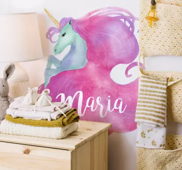 Vinilo pared infantil ilustración caprichosa de unicornio - TenVinilo