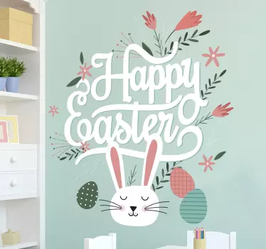 Vinilo decorativo feliz pascuas conejo infantil - TenVinilo