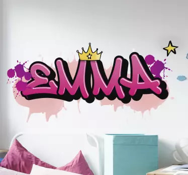 Vinilo infantil con nombre graffiti de reina - TenVinilo