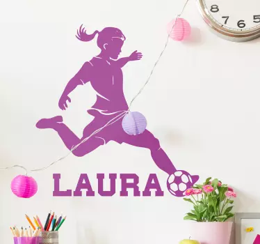 Vinilo infantil chica fútbol personalizable - TenVinilo