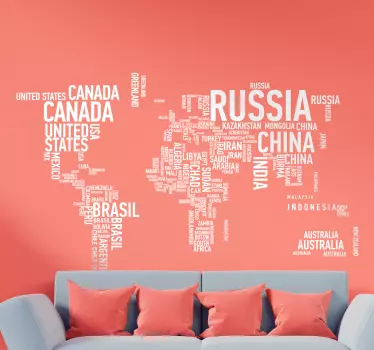 Vinilo mapamundi mapa tipográfico - TenVinilo