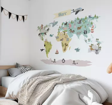 Vinilo educativo mapa del mundo en la noche - TenVinilo
