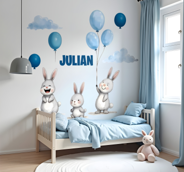 Vinilo pared globos azules con conejitos - TenVinilo
