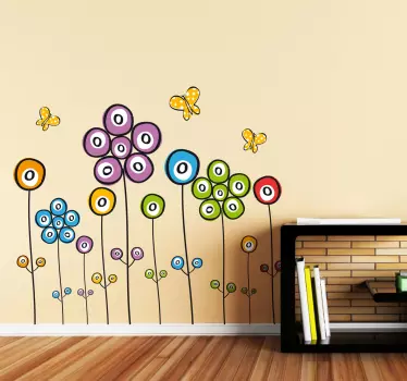 Vinilo plantas infantil campo floral colorido - TenVinilo