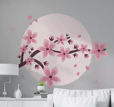 Árbol en vinilo con flores primaverales en círculo - TenVinilo
