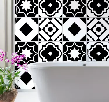 Azulejos vinílicos Azulejo de patrón blanco y negro - TenVinilo