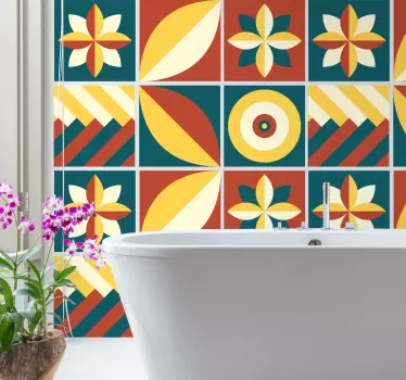 Azulejos vinílicos Azulejo de patrón verde y naranja - TenVinilo