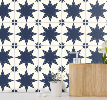 Azulejos vinílicos Estrella grande azul oscuro y blanco - TenVinilo