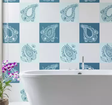 Azulejos vinílicos paisley florales azules - TenVinilo