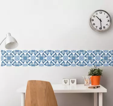 Azulejos vinílicos Patrón floral de azulejos portugueses azul y g - TenVinilo