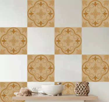 Azulejos vinílicos Patrón floral vintage beige - TenVinilo