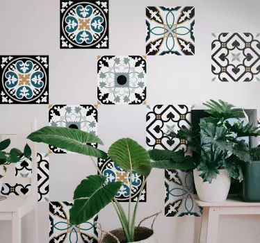 Azulejos vinílicos patrón portugués azul y negro - TenVinilo
