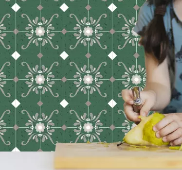 Azulejos vinílicos patrón verde vintage - TenVinilo