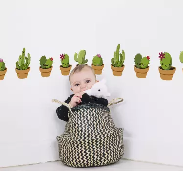 Vinilo pared Collection Cactus Amusants - TenVinilo