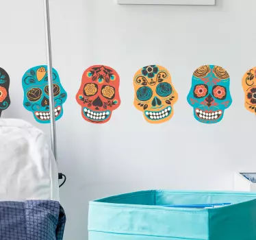 Cenefa decorativa calaveras mexicanas coloridas - TenVinilo