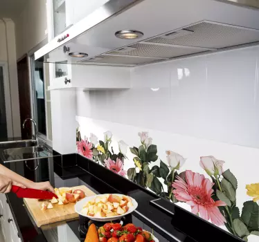 Cenefa decorativa de pared para cocina de flores  - TenVinilo