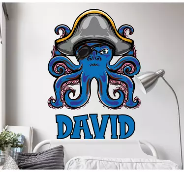 Mural habitación infantil Dibujos animados pirata pulpo azul - TenVinilo