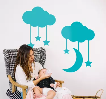 Vinilo infantil de nubes y estrellas - TenVinilo
