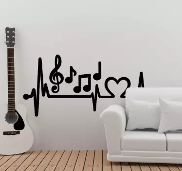 Vinilo pared salón notas musicales con corazón - TenVinilo