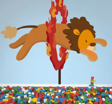 Pegatina infantil león aro de fuego - TenVinilo