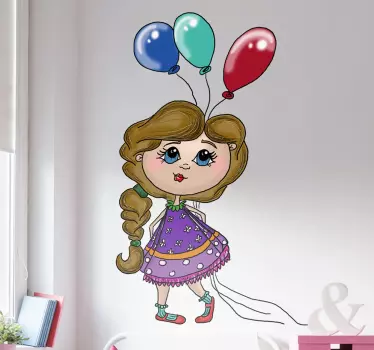 Pegatina ninas chica con globos - TenVinilo