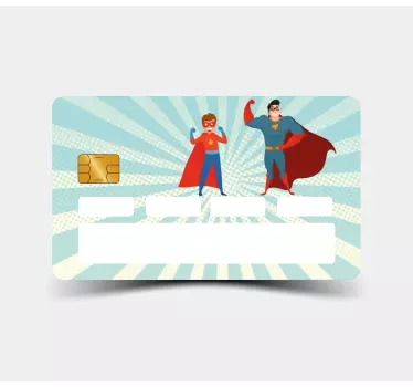 Pegatina para tarjeta de crédito Hombre y niño superhéroes diseño - TenVinilo