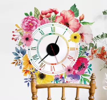 Reloj vinilo pared minimalismo floral - TenVinilo