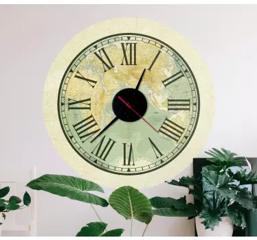 Reloj vinilo pared Estilo antiguo con el mundo - TenVinilo