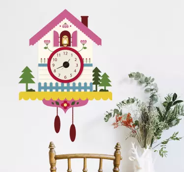 Reloj vinilo pared infantil de cuco colorido - TenVinilo