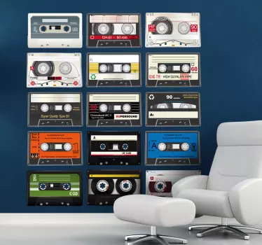 Vinilo pared colección cintas cassette - TenVinilo