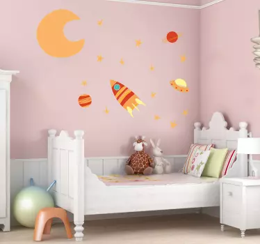 Sticker infantil espacial tonos cálidos - TenVinilo